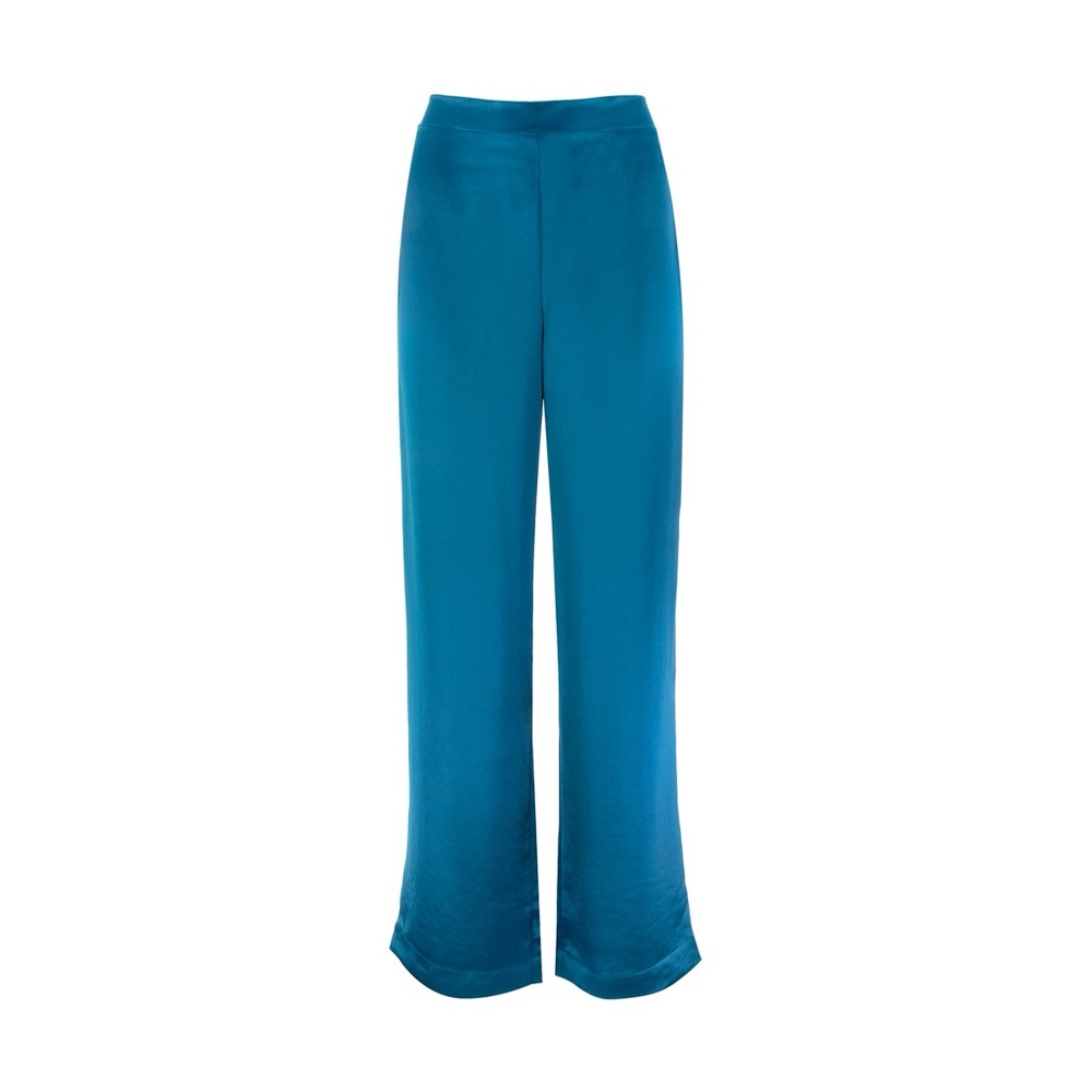 Teal Satin Elastic Pants - Picture 2 of 2